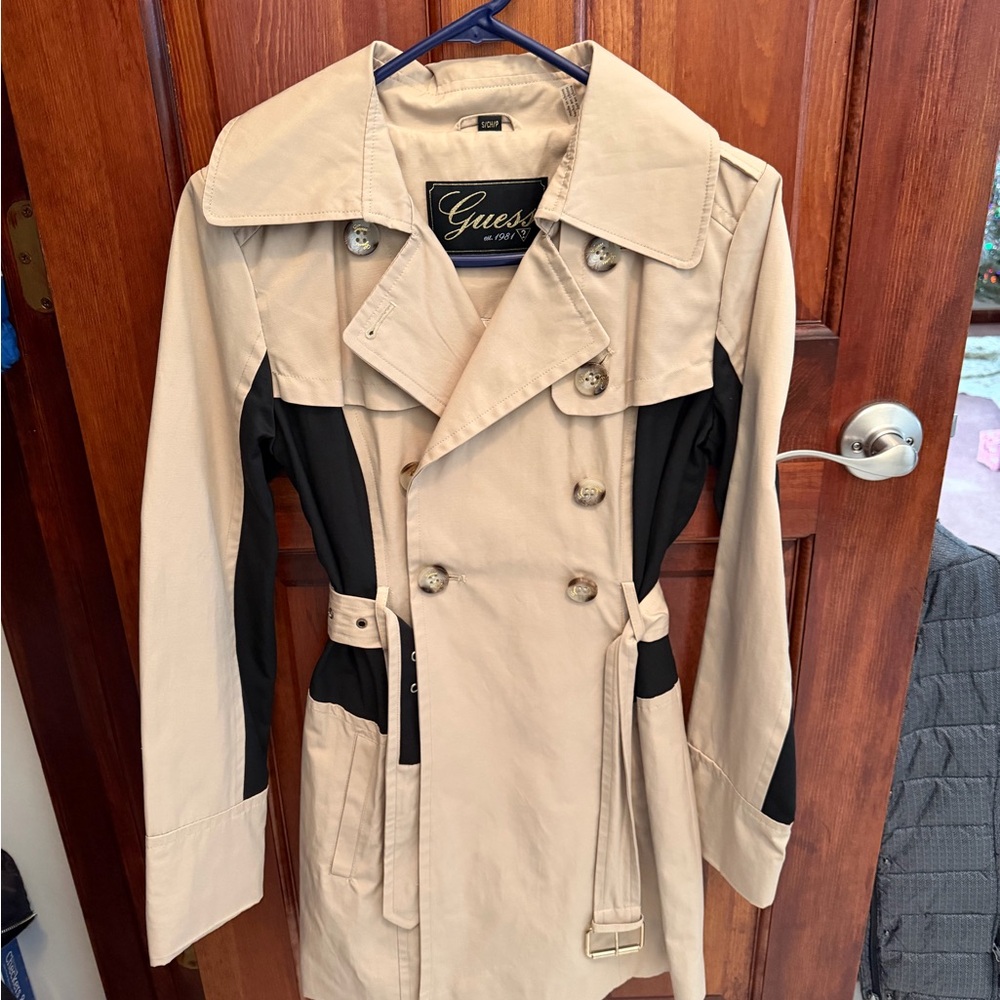 Guess Women's Beige and Black Trench Coat